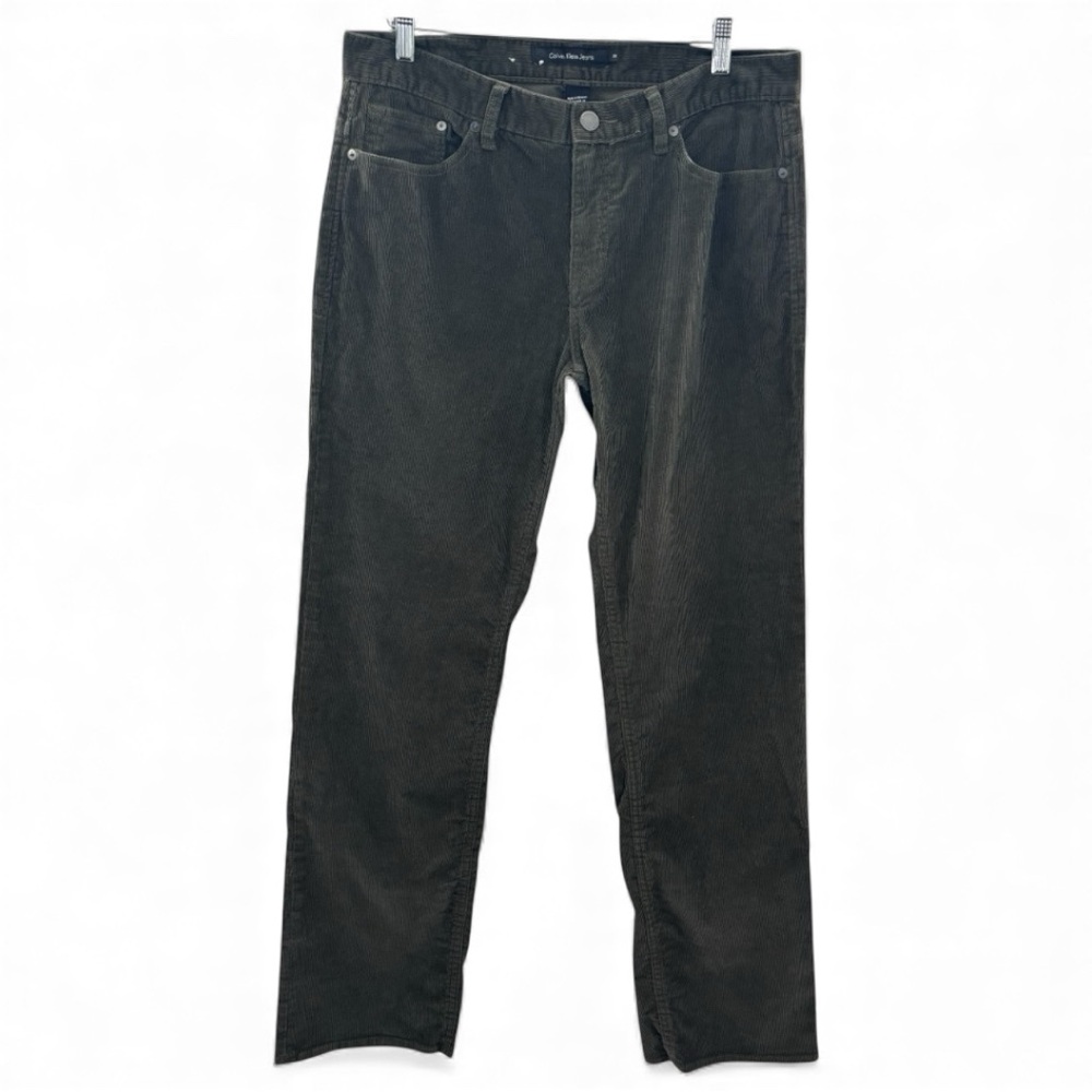 Calvin Klein Mens Green Corduroy Pants 34x33 Flat Front Classic Fit Fall